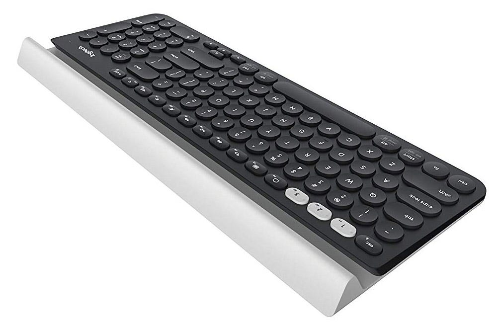 Logitech K780 keyboard from the front.