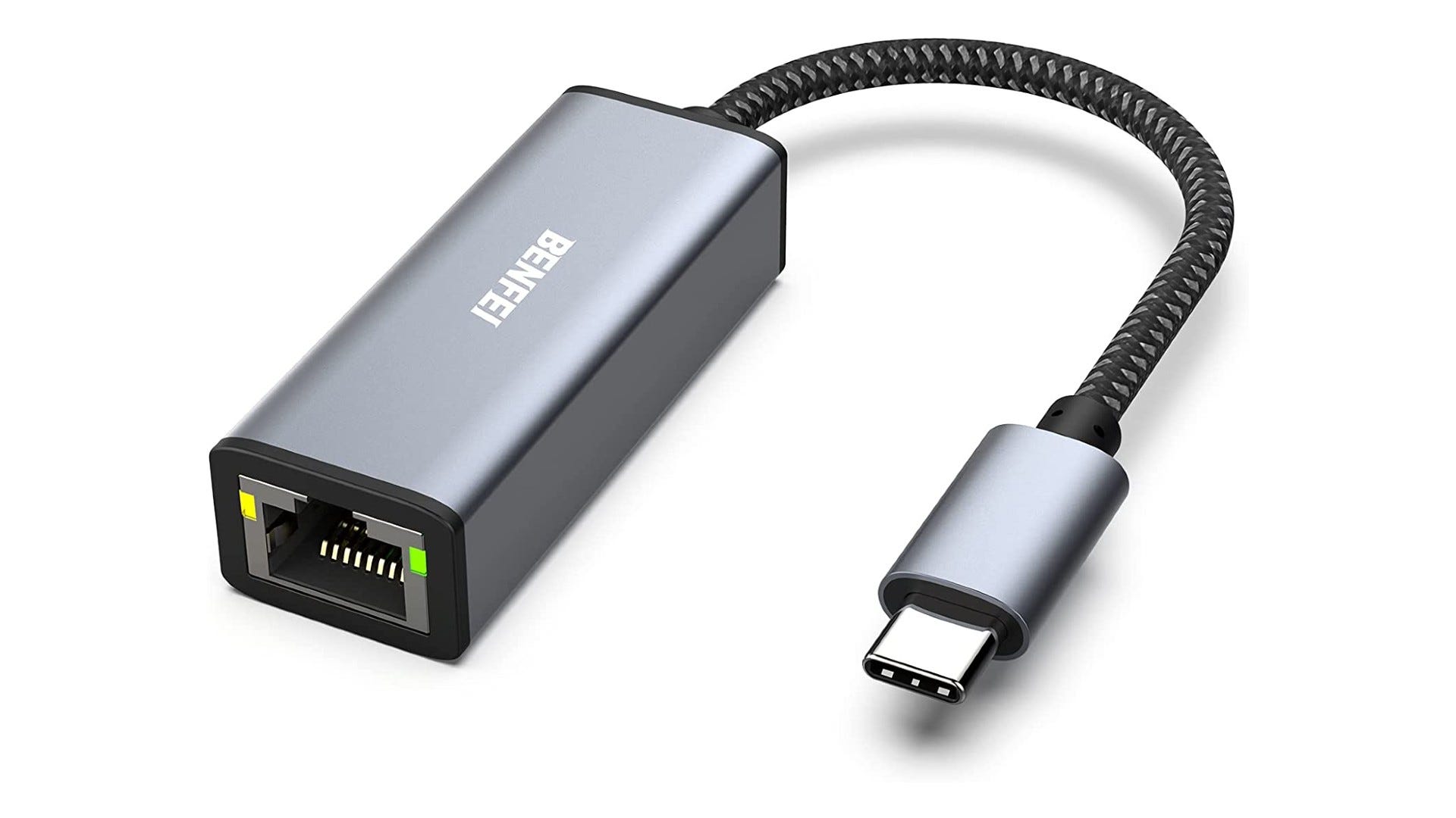 BENFEI 000269grey USB-C to Ethernet Adapter on white background