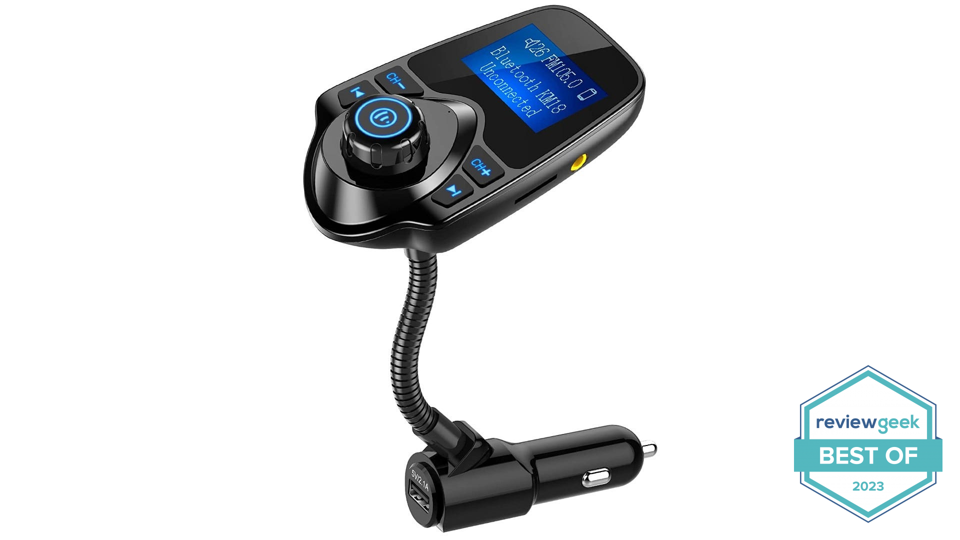 NULAXY KM18 Wireless In-Car Bluetooth FM Transmitter on a white background.