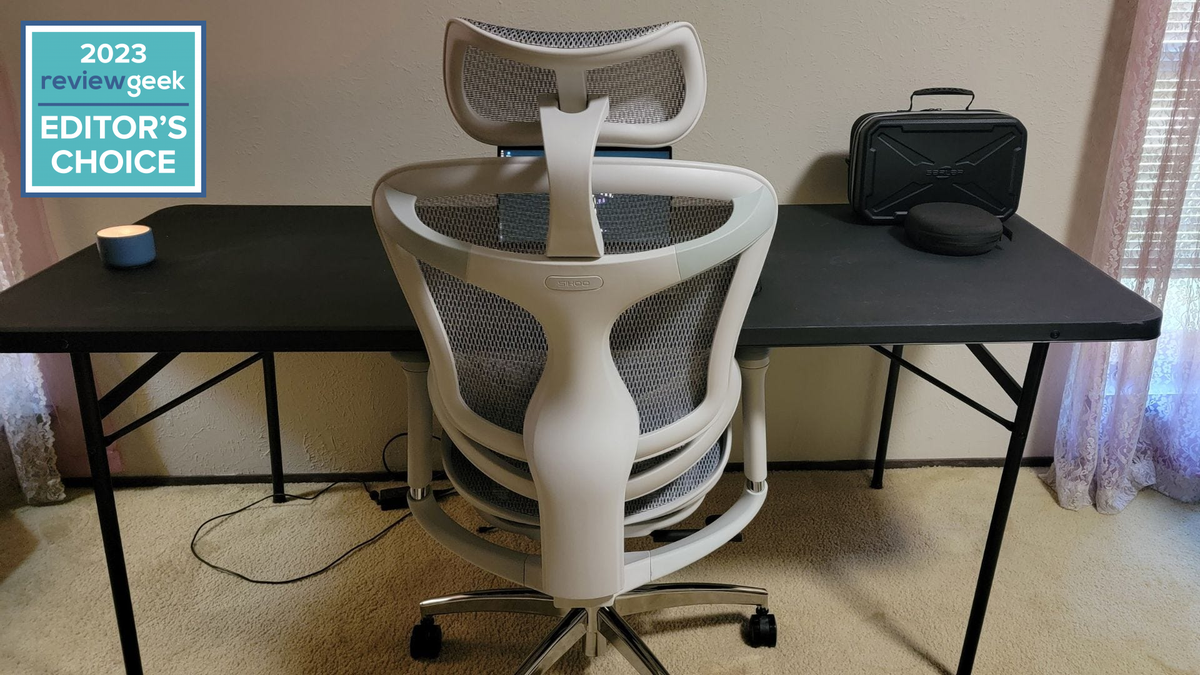 Back side of SIHOO Doro-C300 Ergonomic Chair in front of desk