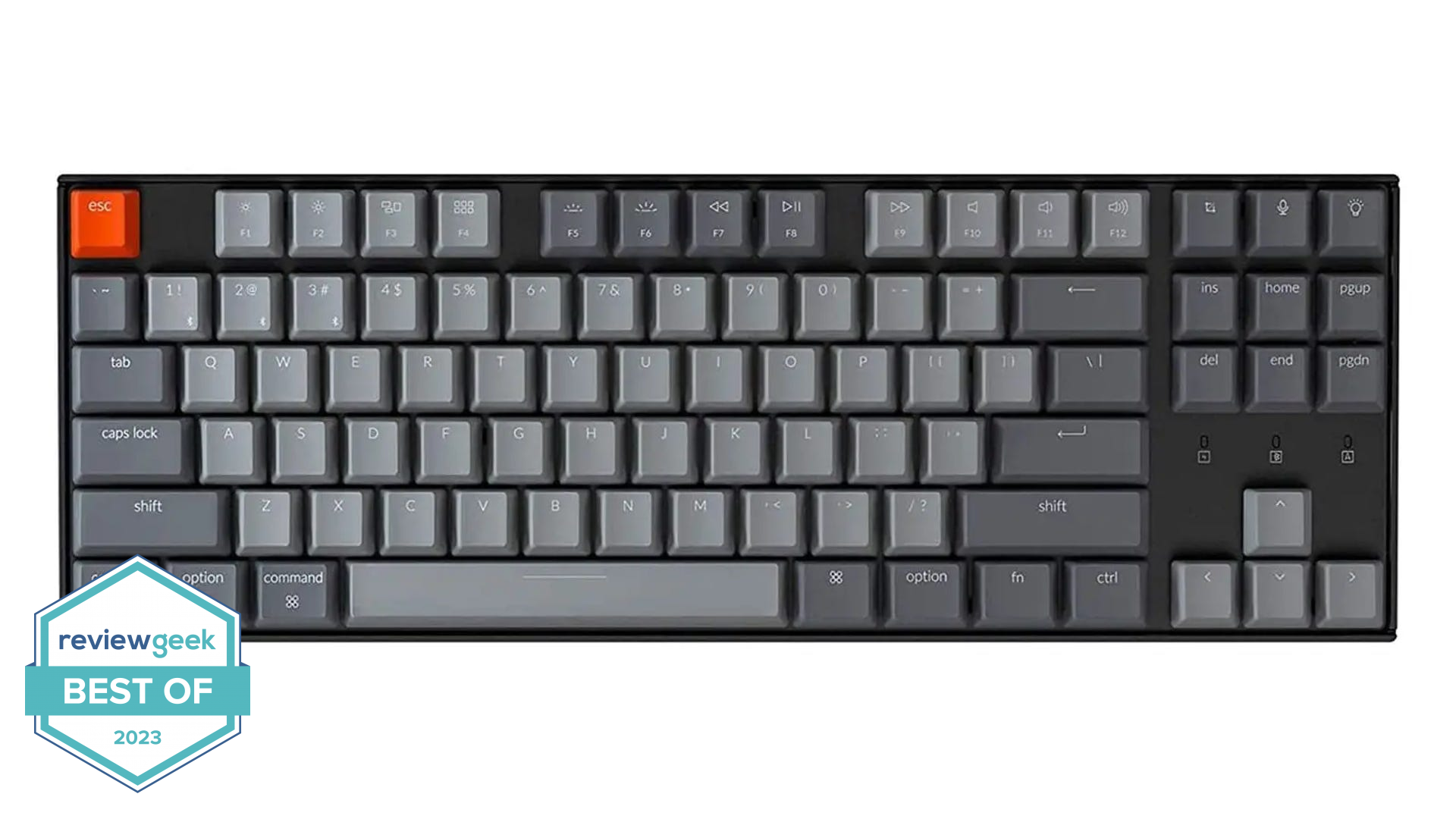 They Keychron K8 mechanical keyboard on a white background.